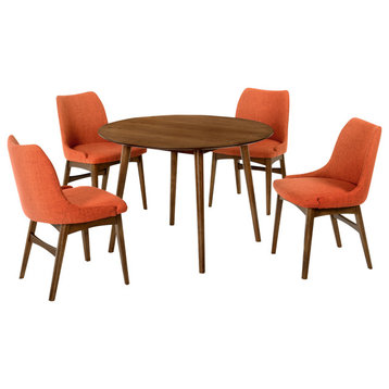 Armen Living Arcadia and Azalea 5-Piece Round Wood Dining Set in Orange/Brown