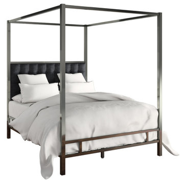 Safira Modern Metal Canopy Bed in Black Nickel, Dark Gray, Full