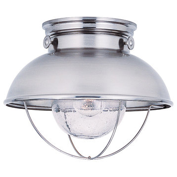 Sea Gull Lighting 1-Light Outdoor Flush Mount, Brushed Stainless