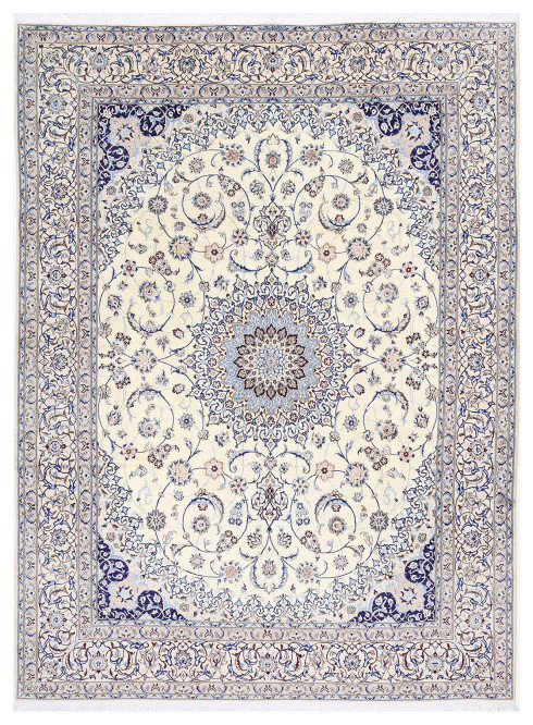 Ivory Color Hand knotted Persian Silk and wool Nain rug 10' X 13'2 ...
