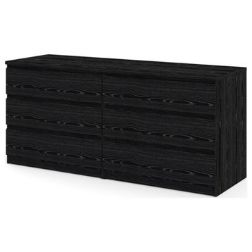 Bowery Hill Contmeporary 6 Drawer Double Dresser in Black Woodgrain