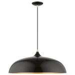 Livex Lighting - Amador 3 Light Shiny Black With Polished Chrome Accents Large Pendant - The Amador three light large pendant features a modern, minimal look. It is shown in a chic shiny black finish shade with a gold finish inside and polished chrome finish accents.
