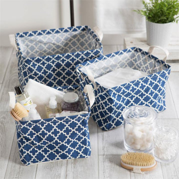 DII Rectangle Cotton Extra Large Laundry Bin in Blue/White (Set of 2)