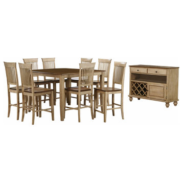 Brook 10 Piece 48" Square Pub Set With Fancy Slat Stools and Server