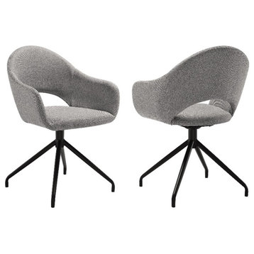 Armen Living Pria 19" Fabric & Metal Dining Chair in Gray/Black (Set of 2)