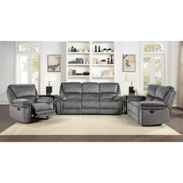 Lexicon 40" Traditional Style Microfiber Double Reclining Sofa in Gray
