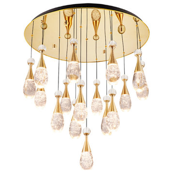 MIRODEMI® Dolceacqua | Gold Crystal Jellyfish Style Ceiling Light, 3 Lights, Round Base