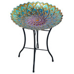 Teamson Home - Outdoor Patio Flower Glass Bird Bath Birdbath - Provide a gathering space in your backyard for your feathered friends with the Teamson Home 18" Outdoor Glass Flower Birdbath with Stand. This colorful glass birdbath provides a sanctuary for all types of birds while also adding a pop of color to your outdoor living space, yard, or lawn. Featuring a multi-colored design with a flower mosaic, this stylish lawn decoration creates visual interest in your outdoor area. Fill this birdbath with water or with seed to transform it into a colorful feeder. Constructed from sturdy and resilient glass with an included metal stand, the bird bowl is built for years of quality outdoor use. The sturdy metal legs provide stability and prevents tipping when multiple birds gather on the bowl. For easy setup, teardown, and storage when not in use, the metal stand can fold down to a compact size. This flower birdbath is both stylish and functional, and it provides a fun addition to your courtyard, patio, or yard. This compact birdbath measures 18"L x 18"W x 21.2"H to fit almost any outdoor area.