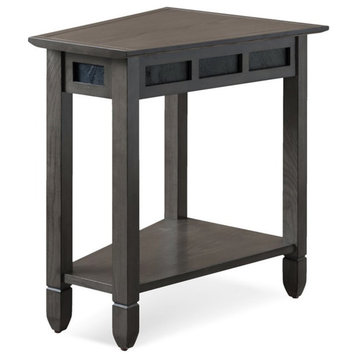 Bowery Hill Wood Wedge Table with Shelf in Smoke Gray/Black Slate