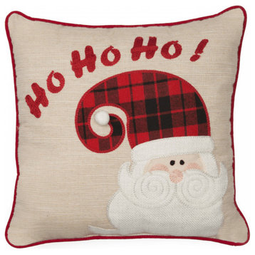 13"x13" Beige and Red Christmas Hohoho Polyester Pillow