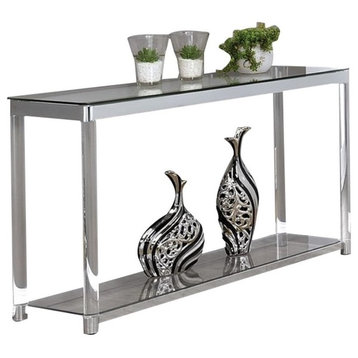 Pemberly Row 1 Shelf Glass Top Console Table in Chrome and Clear Acrylic