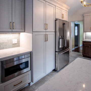 Two Tone Kitchen with Wood Stained and Light Beige Cabinets