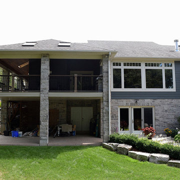 A stone deck built on steel substructure and a covered porch deck in Veka vinyl.