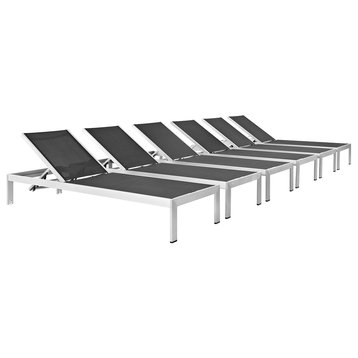 Shore Chaise Outdoor Aluminum, Set of 6, Silver Black