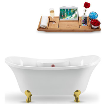 60" Streamline N900GLD-PNK Clawfoot Tub and Tray With External Drain