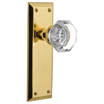New York Plate Privacy Waldorf Knob, Polished Brass
