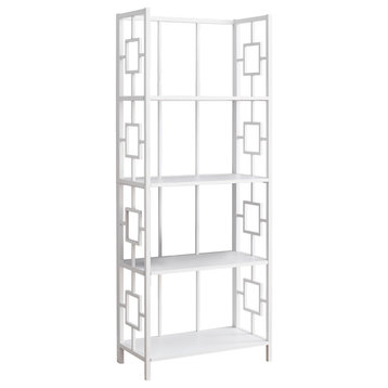 Bookcase 62"H, White, White Metal Etagere