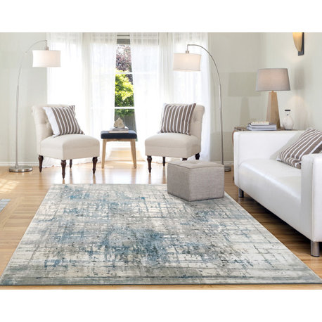 Scout Ivory and Blue Area Rug, 2.2'x7.7'