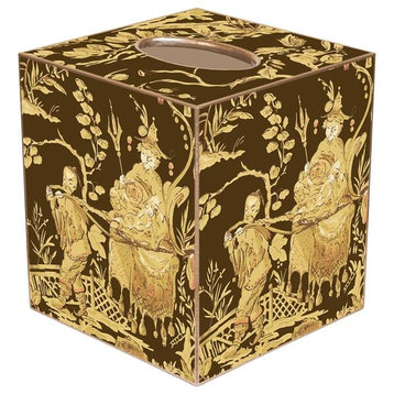 TB346-Brown & Gold Asian Toile Tissue Box Cover