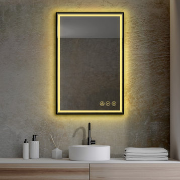 Fogless, Dimmable, Color Temperature Adjustable LED Mirror, Matte Black, 24x36