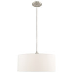 Livex Lighting - Livex Lighting 41090-91 Clark - One Light Chandelier - The transitional design of this pendant chandelierClark One Light Chan Brushed Nickel Off-W *UL Approved: YES Energy Star Qualified: n/a ADA Certified: n/a  *Number of Lights: Lamp: 1-*Wattage:100w Medium Base bulb(s) *Bulb Included:No *Bulb Type:Medium Base *Finish Type:Brushed Nickel
