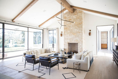 Photo of a large modern open concept living room in Santa Barbara.