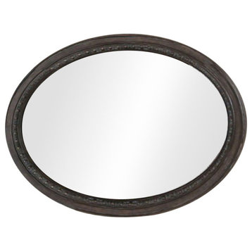 Benzara BM166077 Oval Wall Mountable 5Mm Beveled Mirror, Rustic Natural Brown