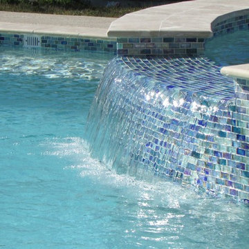 Glass tile on raised beam