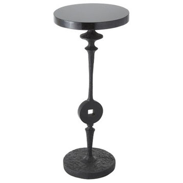 African Tribal Iron Tool Accent Table, Black Granite Top Sculpture Pedestal