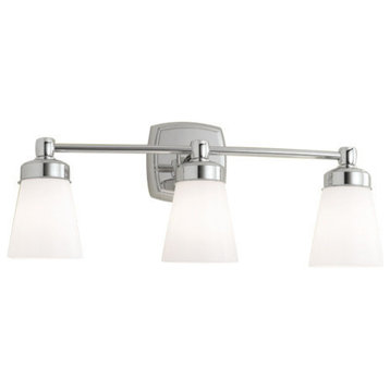 Soft Square 3 Light Sconce in Chrome with Shiny Opal Glass