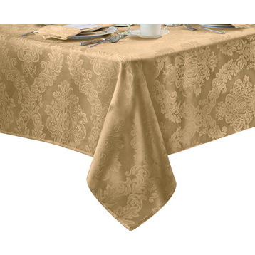 Barcelona Damask Solid Fabric Tablecloth, Gold, 60"x84" Oval