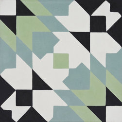 Moroccan Mosaic and Tile House - Reno Handmade Cement Tile, Black/Green/Blue, Sample - Wall And Floor Tile