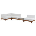 Meridian Furniture - Rio Water Resistant Fabric  Patio 4-Piece Modular Sectional, Off White - Build the seating group you need for your outdoor entertaining area with one or more selections from the Rio collection including this Rio outdoor off-white water resistant modular sectional. A solid acacia wood frame provides sturdy dependability for this sectional, ensuring its long-lasting performance and impeccable beauty. The plump cushions are encased in resilient water resistant fabric to keep them looking luxuriously beautiful for seasons to come. Attach other units in the collection to this sectional with convenient latches.