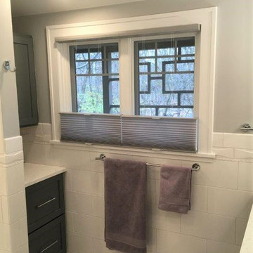 Gray top down/bottom up Duette shades in bathroom