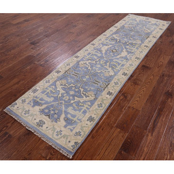 Oushak Hand Knotted Wool Runner Rug 3'x10', Q1312