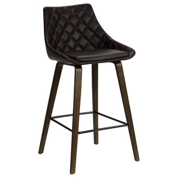 Dani 26" Wood and Faux Leather Counter Stool, Brown Faux Leather