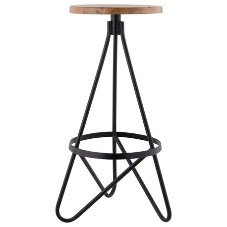 Spiroa Modern Industrial Metal Backless Circular Bar Stool, Brown