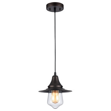 IRONCLAD, Industrial-style 1 Light Rubbed Bronze Ceiling Mini Pendant, 9" Shade