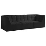 Meridian Furniture - Relax Velvet Upholstered 3-Piece Modular Sofa, Black - Bolster a contemporary vibe in your living room with this Relax black modular sofa. Soft black velvet upholstery offers delicate comfort, making this sofa cozy for anyone who sits in it. Biscuit tufting gives this sofa texture and a modern style, adding extra comfort and elegance to your living space. It's modular design allows you to create infinite configurations, making it a versatile piece to add to your home. A latch underneath the sofa makes it easy to attach to other pieces.