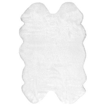 Faux Sheepskin Quarto Shag Area Rug, White, 3'6"x6'