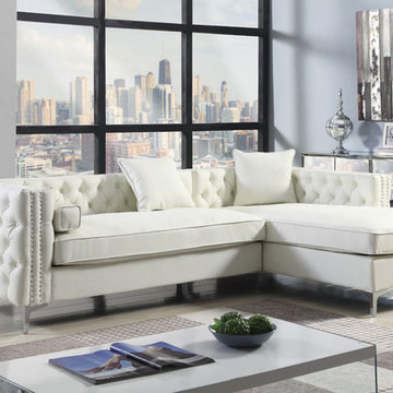 Chic Home Da Vinci Right Facing Sectional Sofa, Cream Velvet