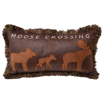 Moose Crossing Faux Leather Throw Pillow, 14"x26"