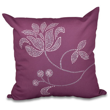 Traditional Flower-Single Bloom, Floral Outdoor Pillow, Purple, 20"x20"