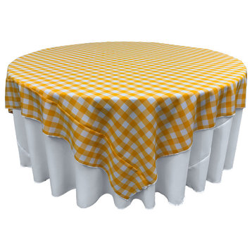 LA Linen Square Gingham Checkered Tablecloth, White and Dark Yellow, 72"x72"