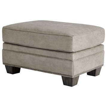 Traditional Ottoman, Cushioned Seat With Nailhead Trim Accent, Steel Gray