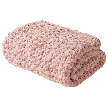 100% Polyester Solid Chenille Chunky Knit Throw