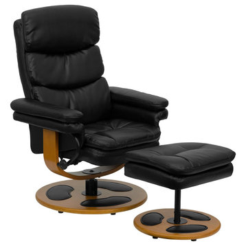 Flash Furniture Contemporary Black Recliner and Ottoman with Base