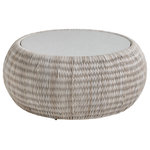 Tommy Bahama - Seabrook Outdoor Round Cocktail Table by Tommy Bahama - The Seabrook Outdoor Round Cocktail Table by Tommy Bahama offers a herringbone pattern of all-weather wicker in blended tones of ivory, taupe, and gray.