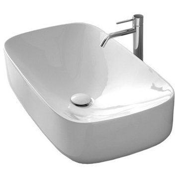 Oval White Ceramic Vessel Bathroom Sink, No Hole