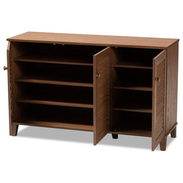 Bowery Hill Contemporary Wood 8-Shelf Shoe Cabinet in Walnut Brown